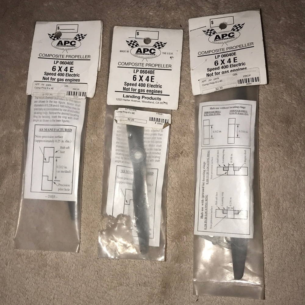 APC set of 3 New in packaging composite propellers 6 x 4 E